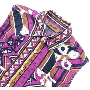 Wrangler Western Sleeveless Shirt Womens XS Aztec Southwestern Pearl Snap‎ Rodeo
